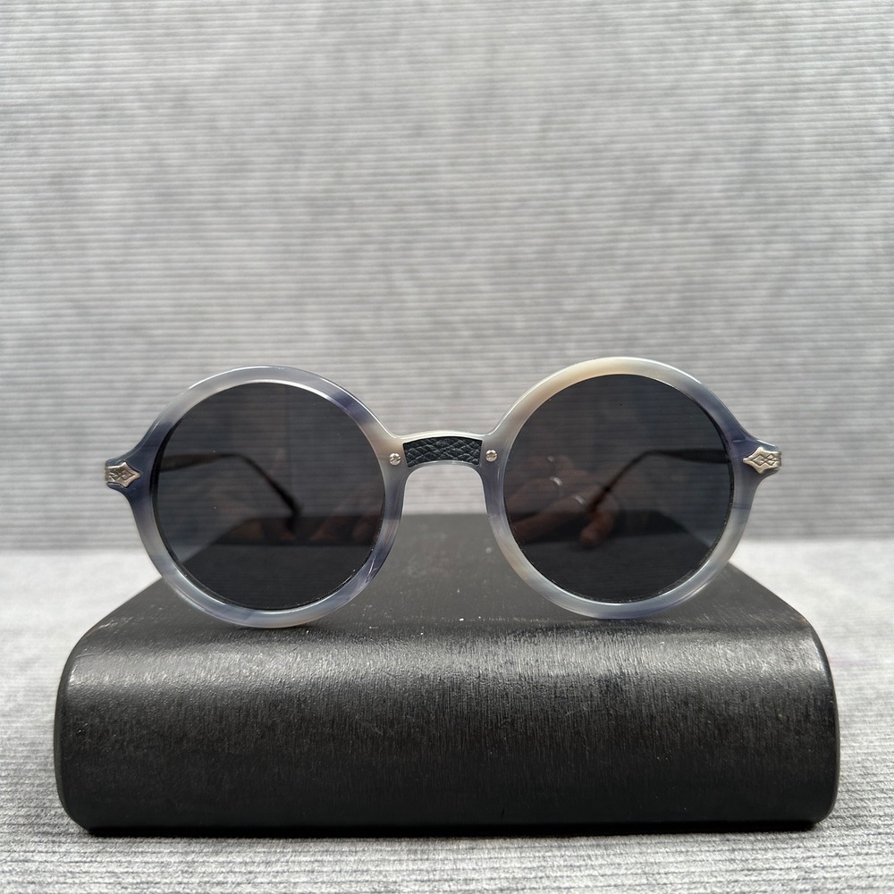 PAEO Los Angeles Mulholland 90 Round Sunglasses Y2K Blue Silver Handcrafted 47"